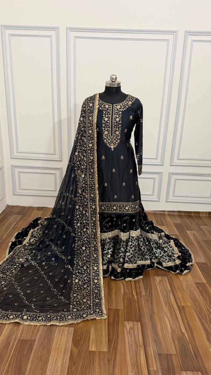 ZET BLACK VELVET FARSHI LEHENGA