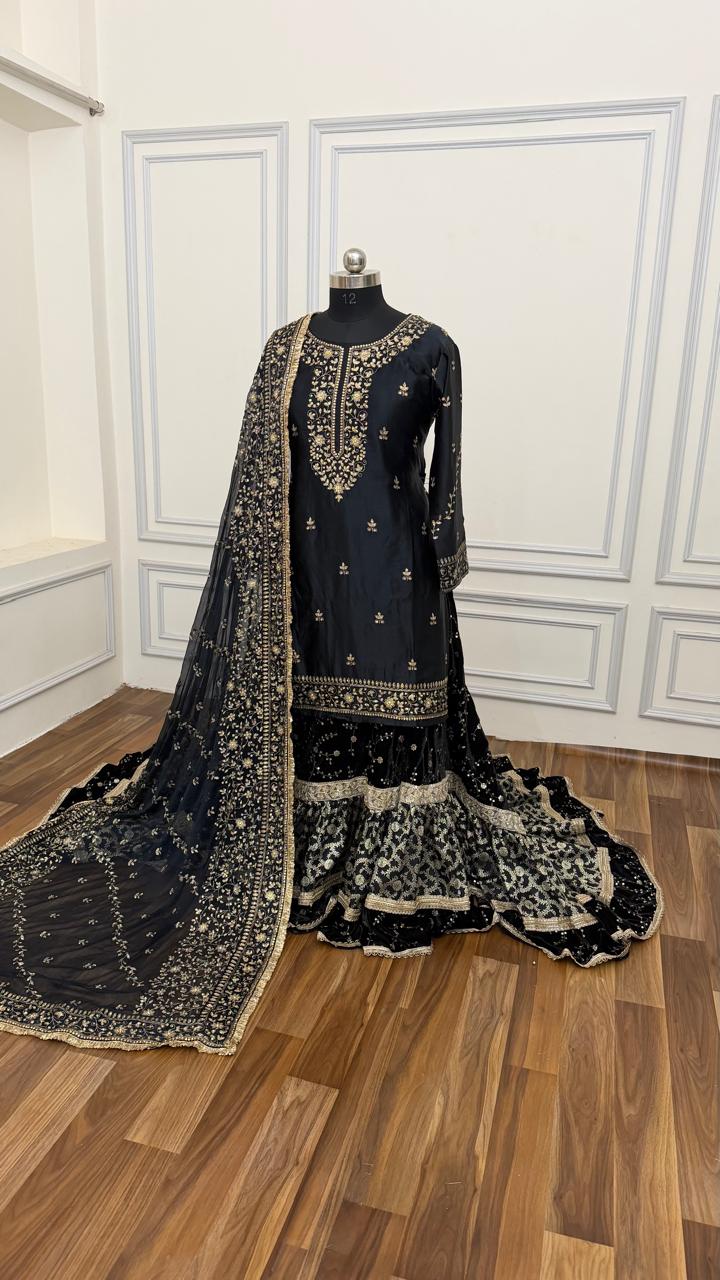 ZET BLACK VELVET FARSHI LEHENGA