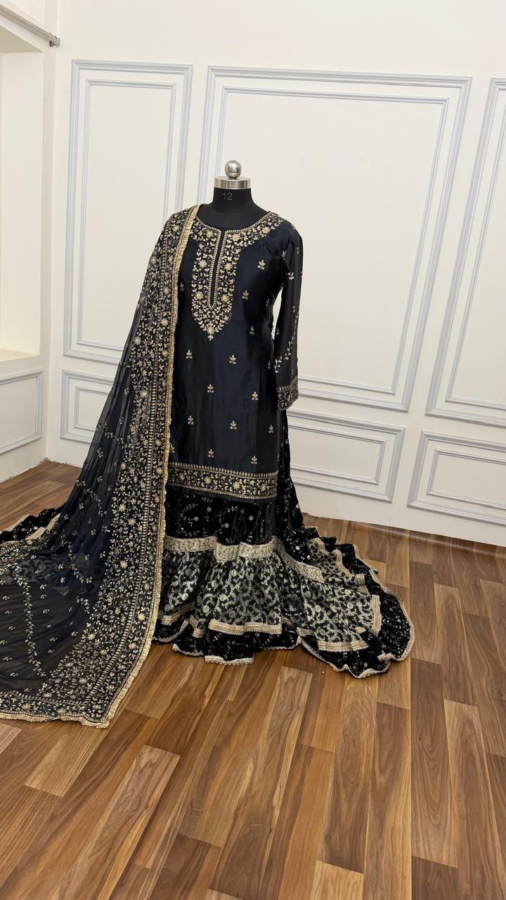 ZET BLACK VELVET FARSHI LEHENGA