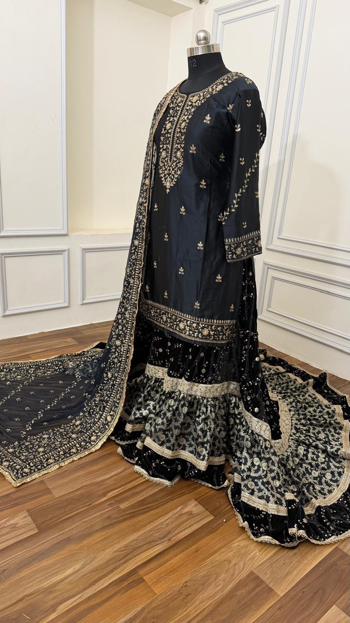 ZET BLACK VELVET FARSHI LEHENGA