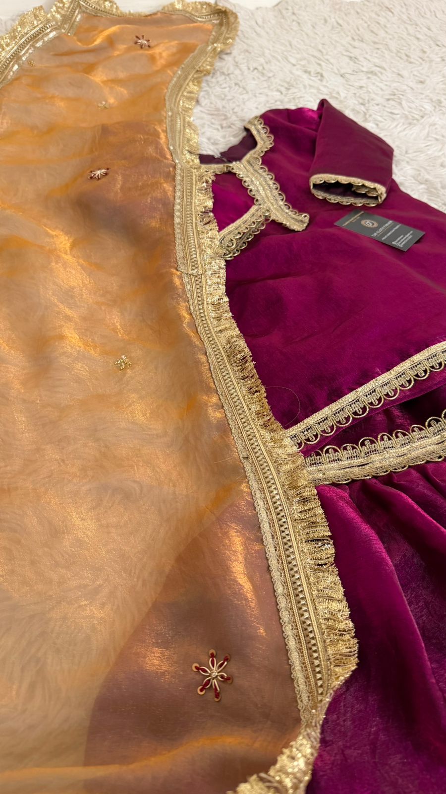 Italian shimmer silk based wine color gharara