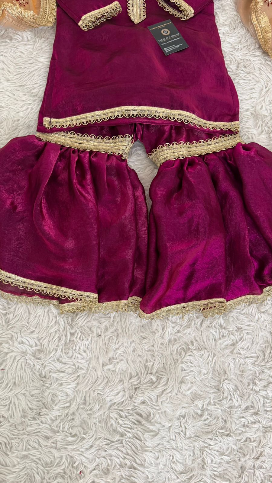 Italian shimmer silk based wine color gharara