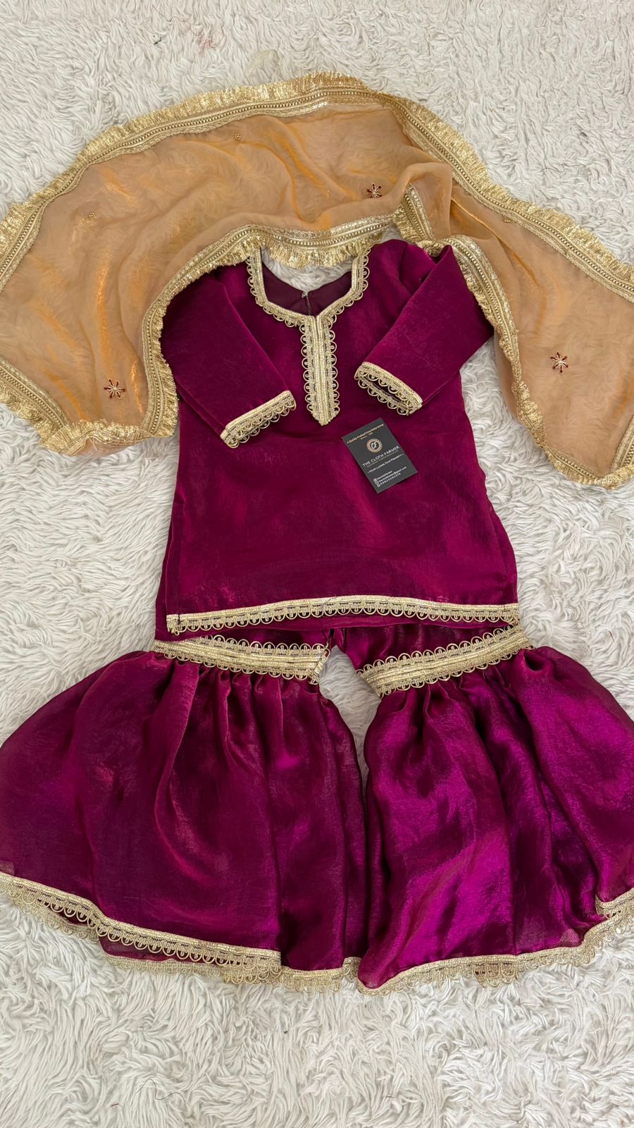 Italian shimmer silk based wine color gharara