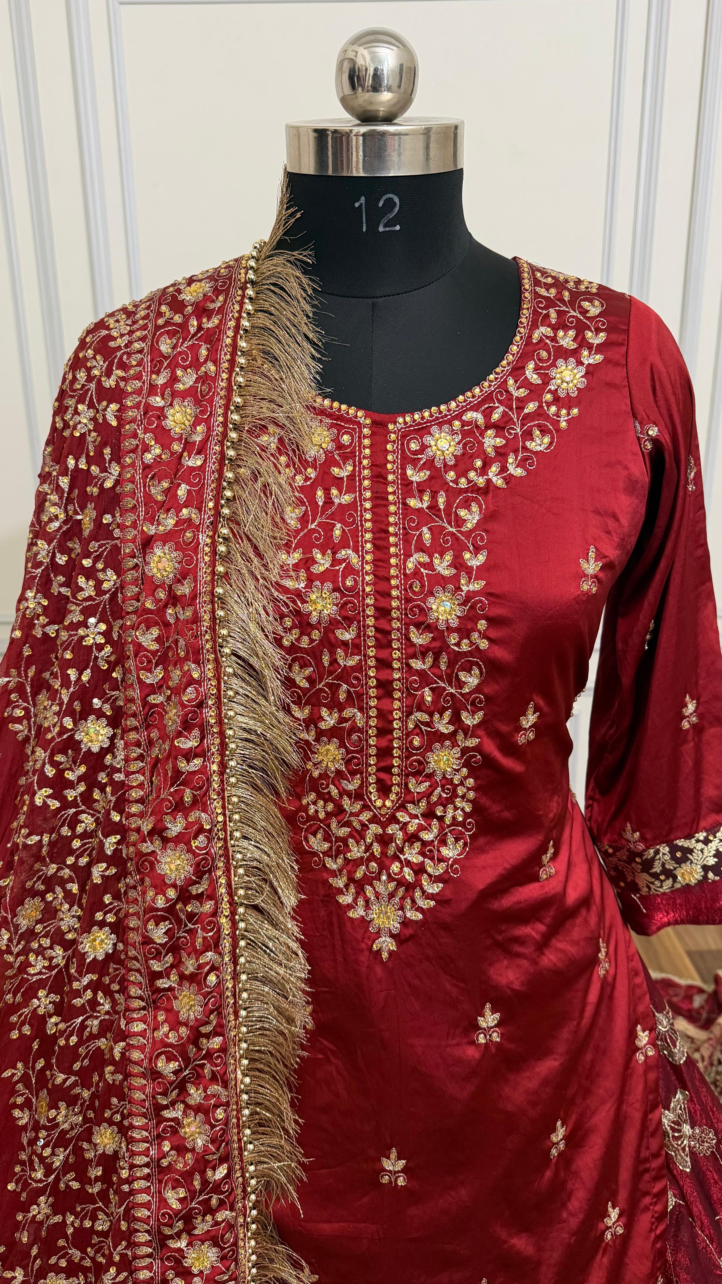 BLOOD MAROON BRIDAL FARSHI OUTFIT