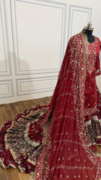 BLOOD MAROON BRIDAL FARSHI OUTFIT
