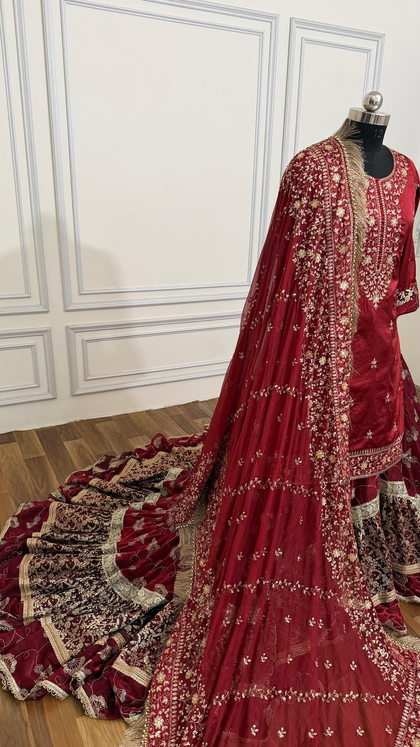 BLOOD MAROON BRIDAL FARSHI OUTFIT