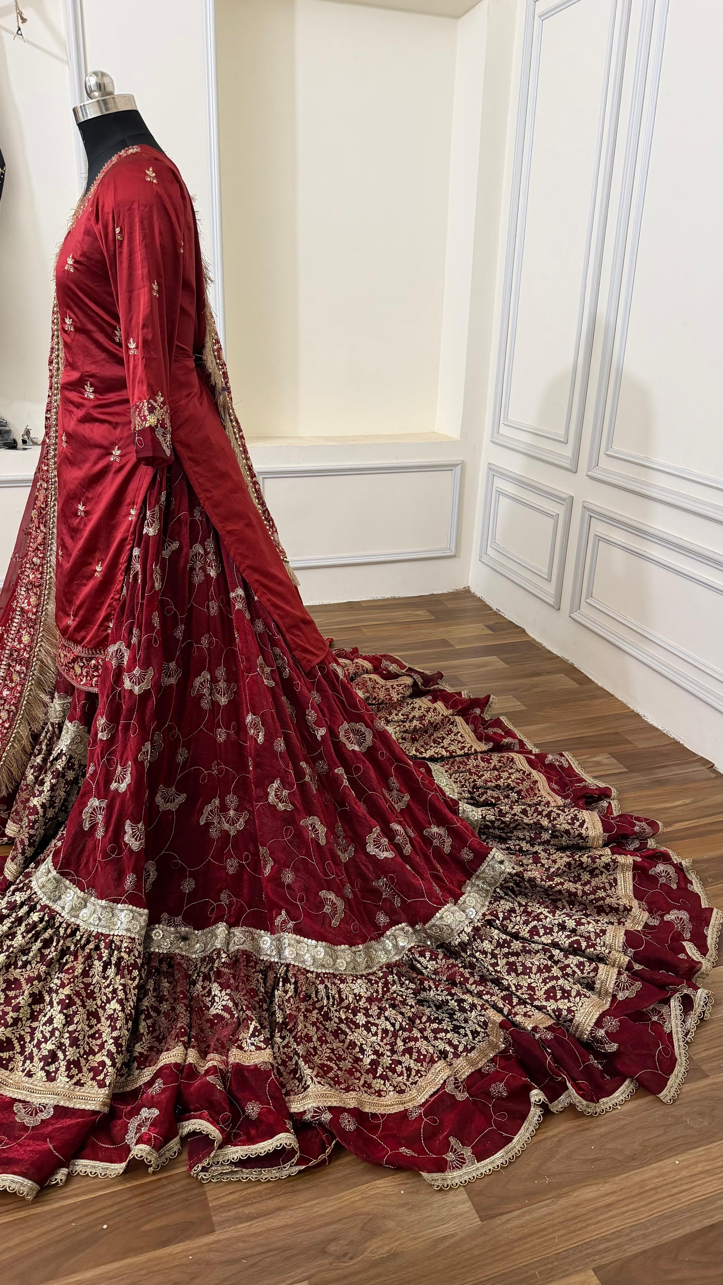 BLOOD MAROON BRIDAL FARSHI OUTFIT