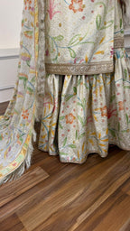 OFF WHITE COLOR HAND PAINTED BANARASI KIMKHAB GHARARA