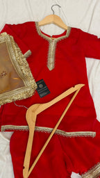 Italian shimmer silk based red color gharara