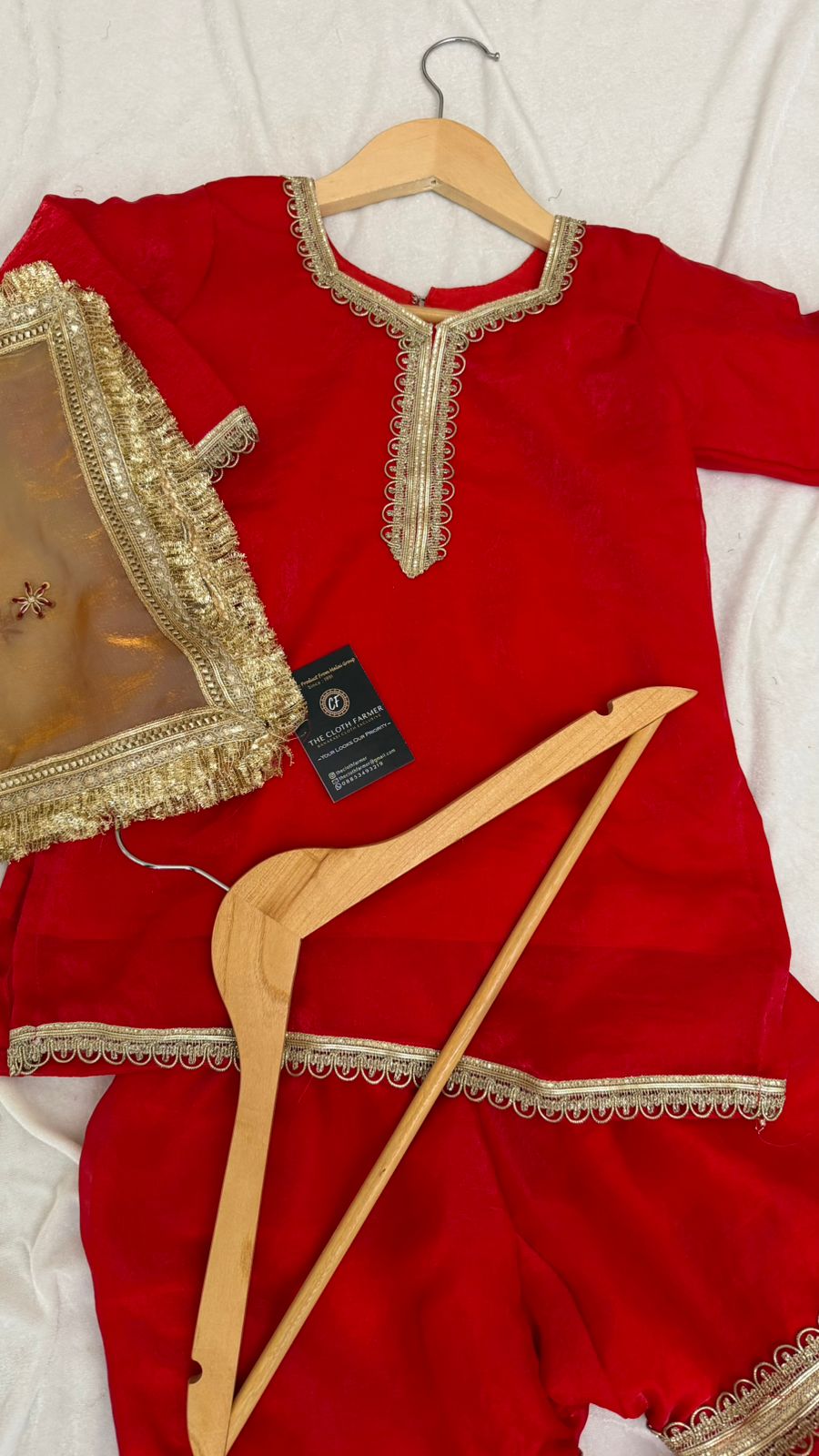 Italian shimmer silk based red color gharara