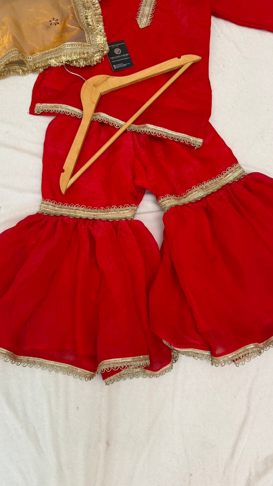 Italian shimmer silk based red color gharara