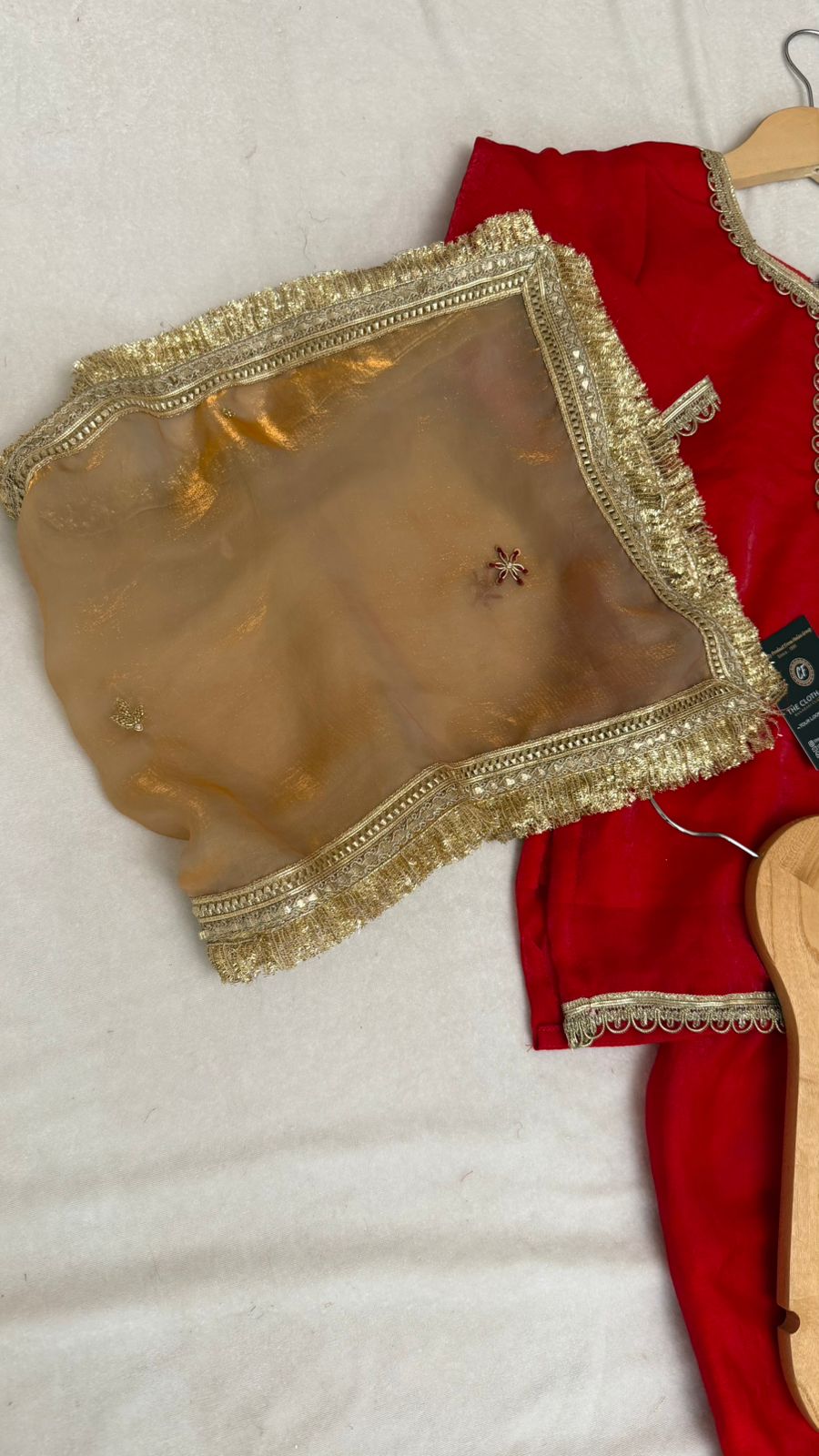 Italian shimmer silk based red color gharara