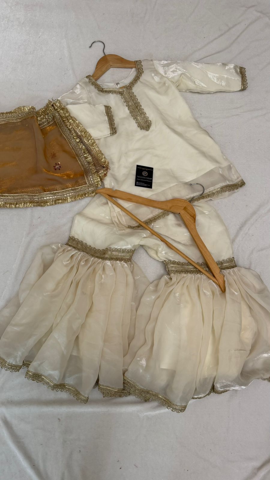 Italian shimmer silk based white color gharara