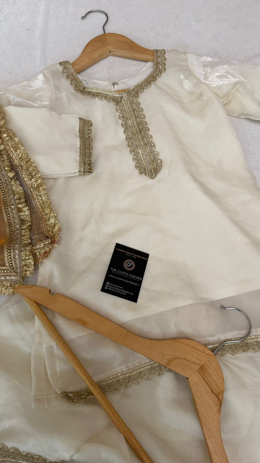 Italian shimmer silk based white color gharara