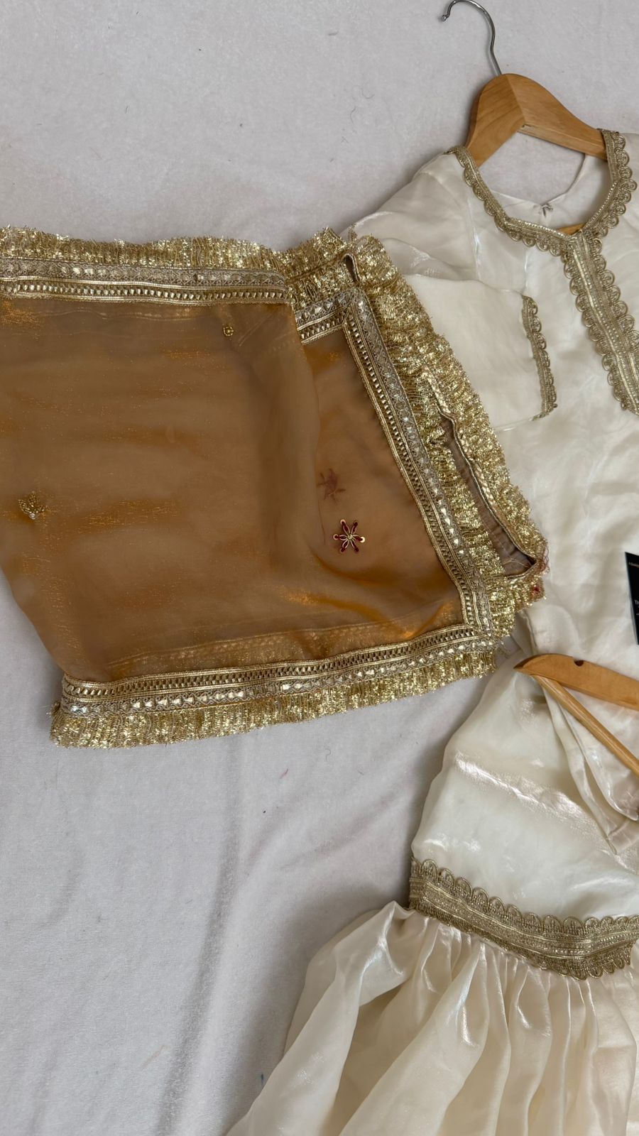 Italian shimmer silk based white color gharara