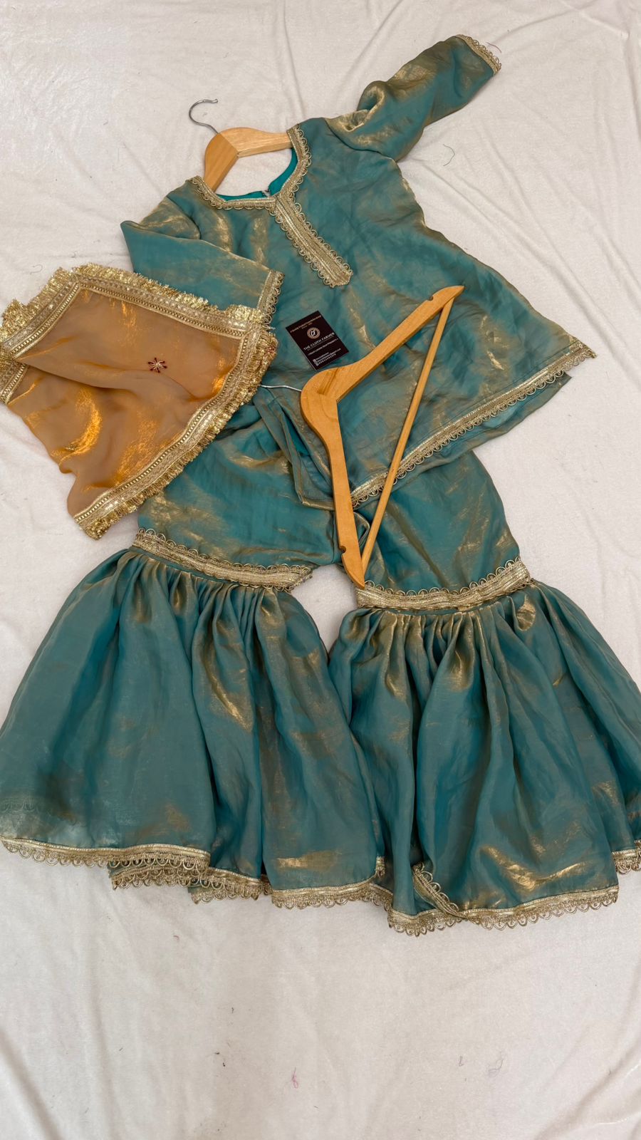 Italian shimmer silk based sky blue color gharara