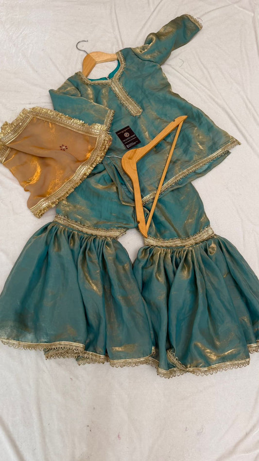 Italian shimmer silk based sky blue color gharara