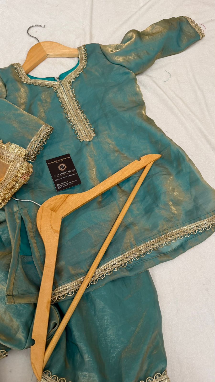 Italian shimmer silk based sky blue color gharara