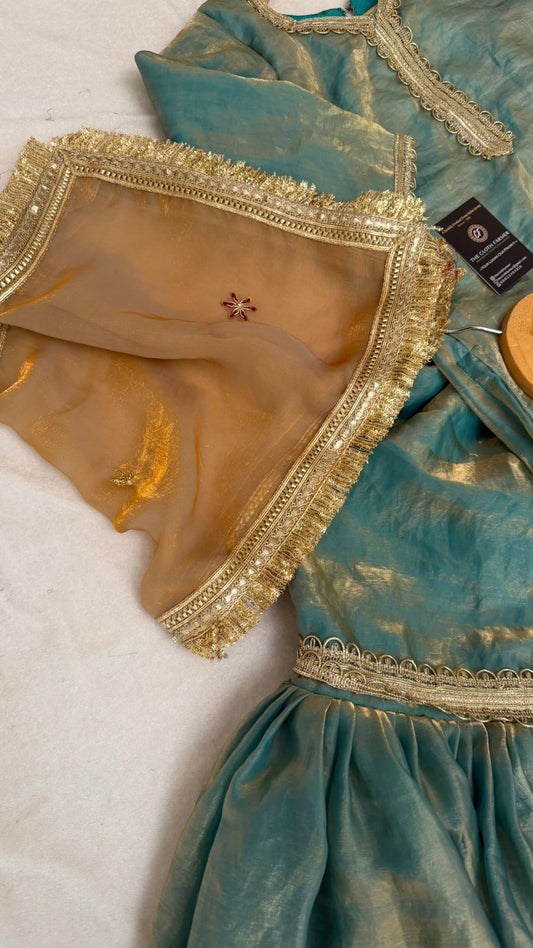 Italian shimmer silk based sky blue color gharara