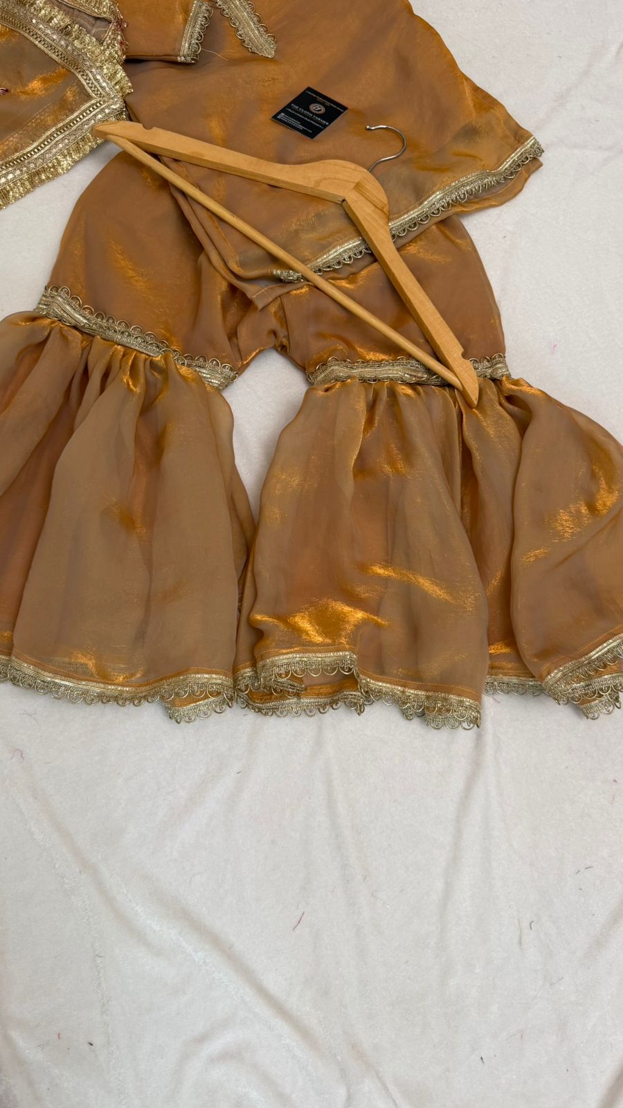 Italian shimmer silk based pastle orange color gharara