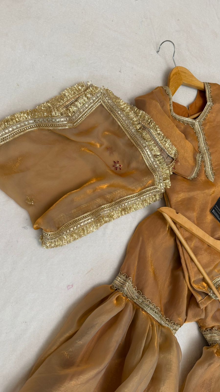 Italian shimmer silk based pastle orange color gharara