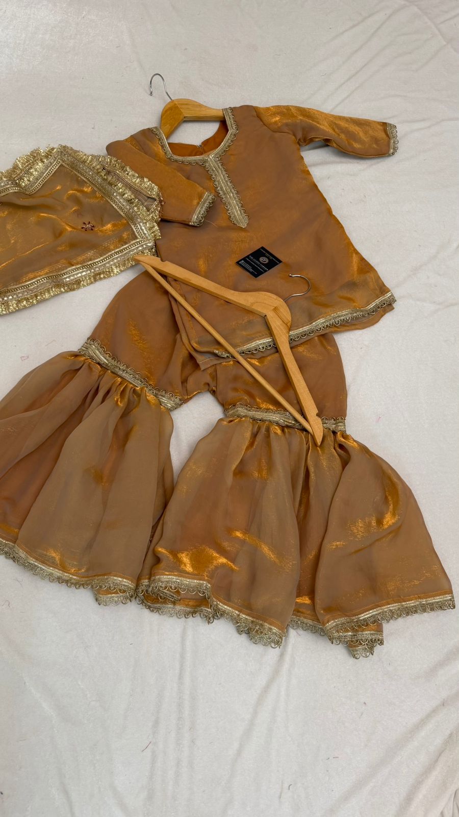 Italian shimmer silk based pastle orange color gharara