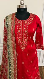 RED FARSHI WITH GREEN CONTRAST LEHENGA