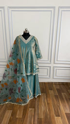 ITALIAN SHIMMER SILK BASED SHARARA WITH HAND PAINTED DUPATTA