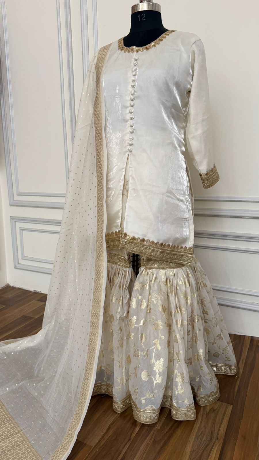 LIGHT IVORY SHADE SOFT SILK GHARARA
