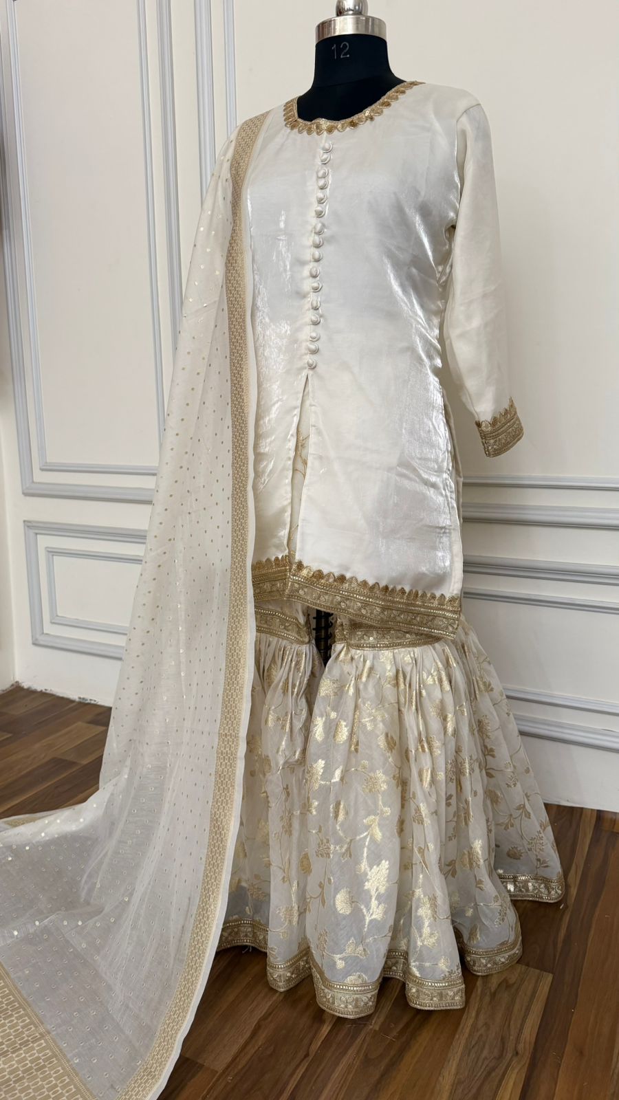 LIGHT IVORY SHADE SOFT SILK GHARARA