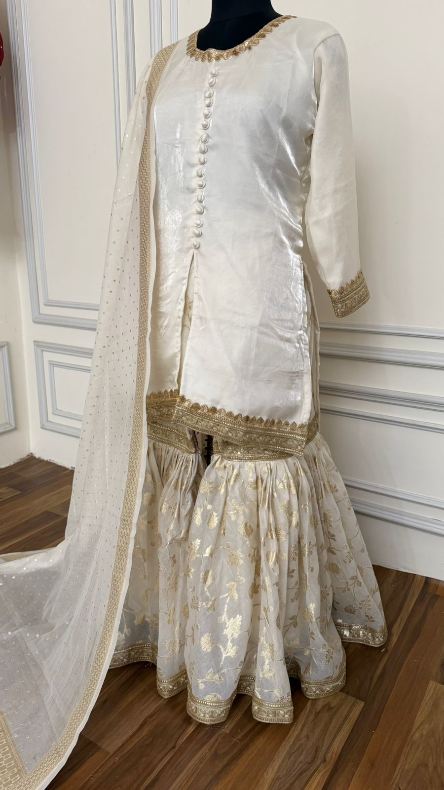 LIGHT IVORY SHADE SOFT SILK GHARARA
