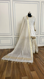 LIGHT IVORY SHADE SOFT SILK GHARARA