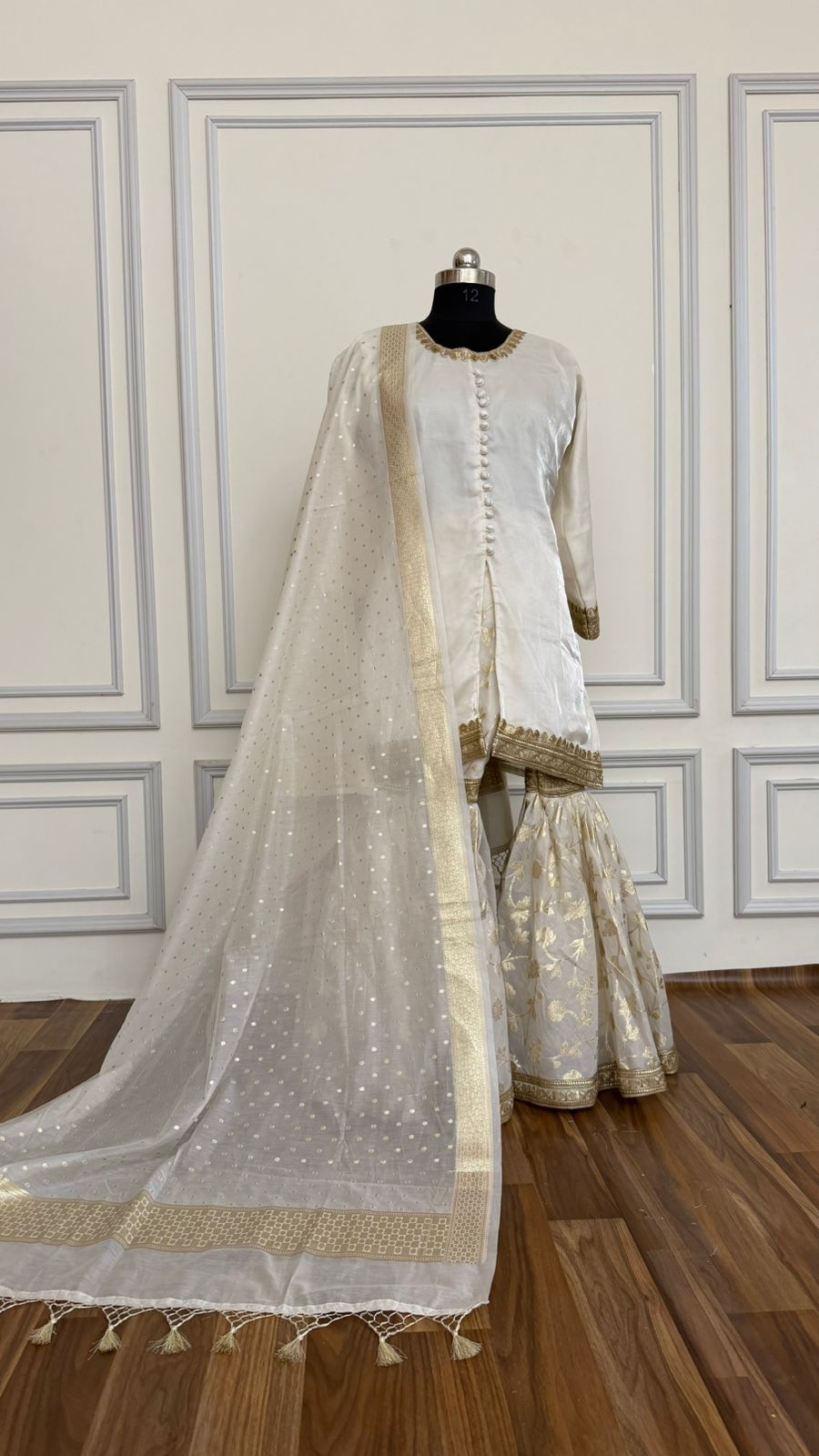 LIGHT IVORY SHADE SOFT SILK GHARARA