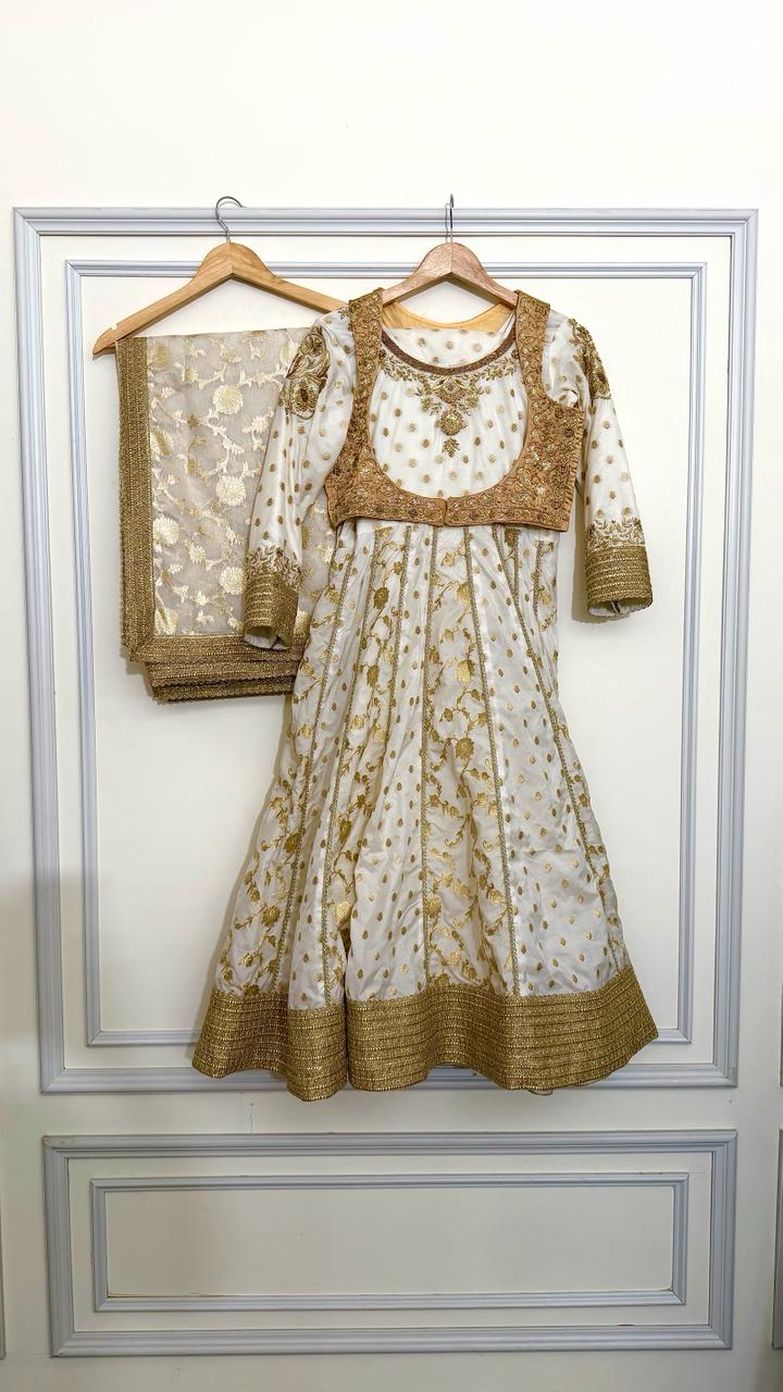OFF WHITE KATAAN SILK HAND WORK ANARKALI