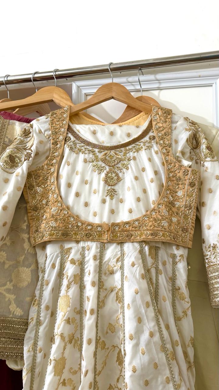 OFF WHITE KATAAN SILK HAND WORK ANARKALI