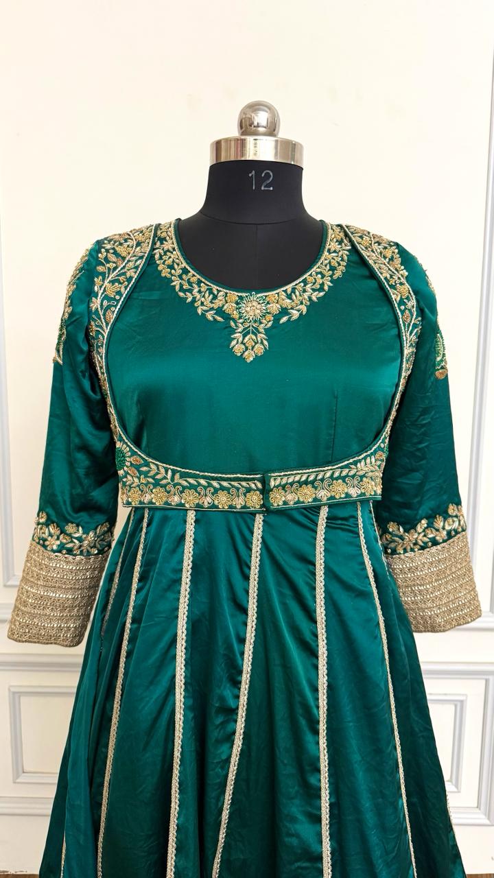 BOTTLE GREEN HAND WORK ANARKALI