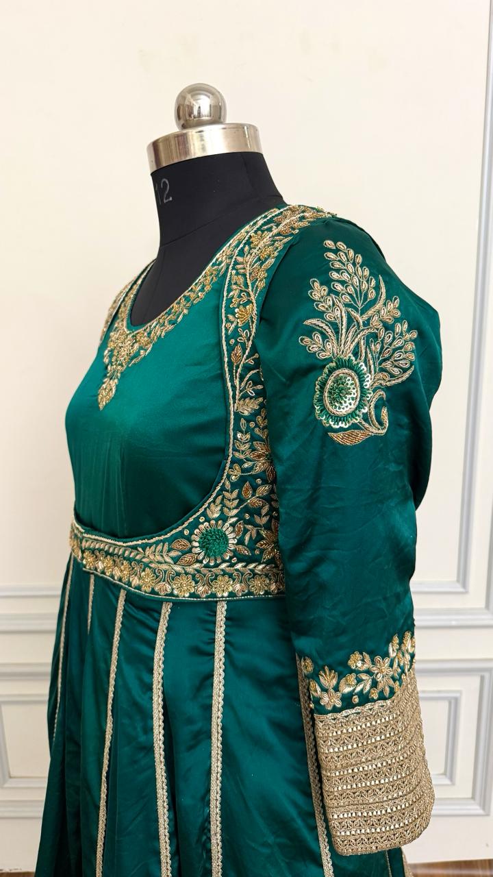 BOTTLE GREEN HAND WORK ANARKALI