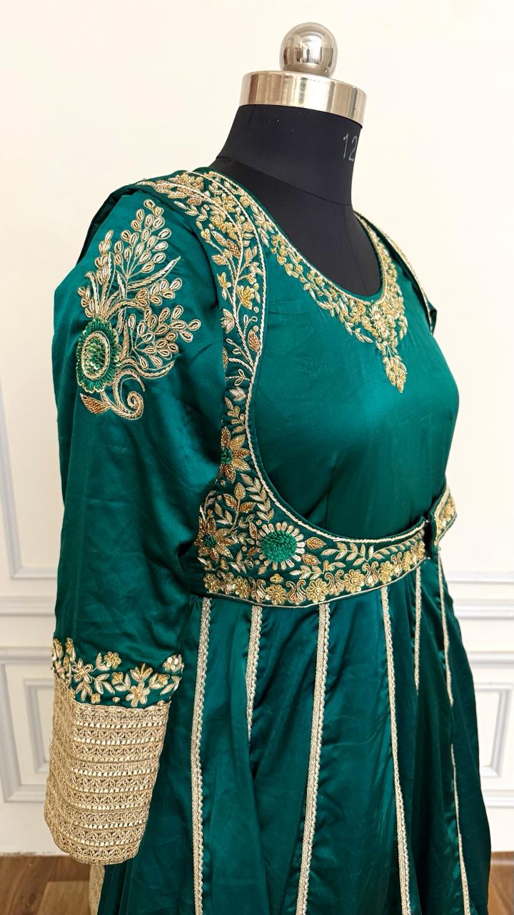 BOTTLE GREEN HAND WORK ANARKALI