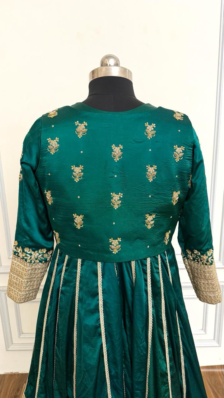 BOTTLE GREEN HAND WORK ANARKALI