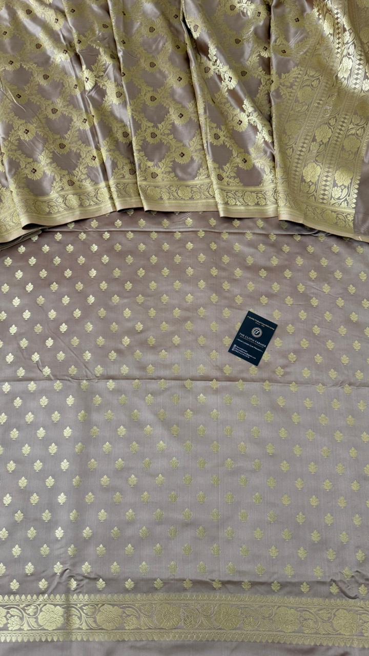 FOSSIL GREY COLOR MASHRU SILK 3 PIECE SUIT