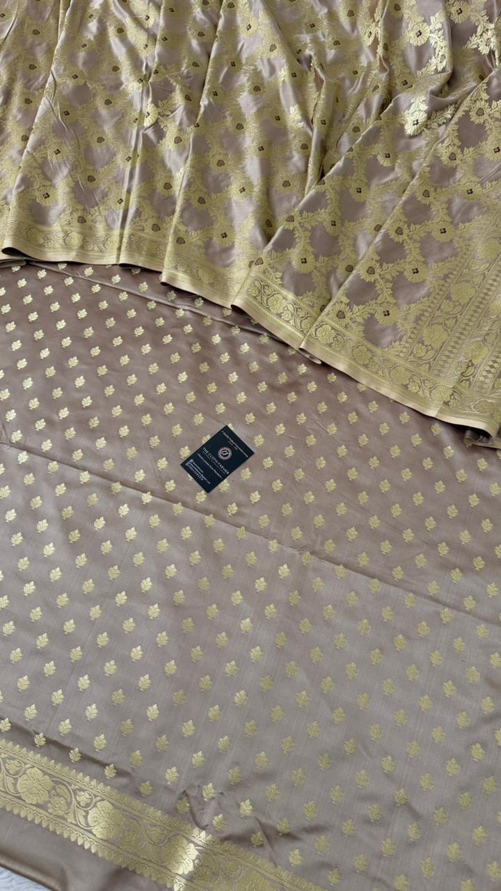 FOSSIL GREY COLOR MASHRU SILK 3 PIECE SUIT