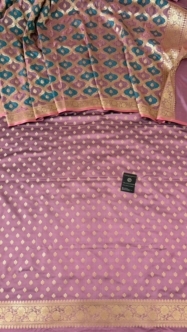 PINK ELEPHANT DARK SKY BLUE RANGCART MASHRU SILK 3 PIECE SUIT