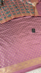PINK ELEPHANT DARK SKY BLUE RANGCART MASHRU SILK 3 PIECE SUIT