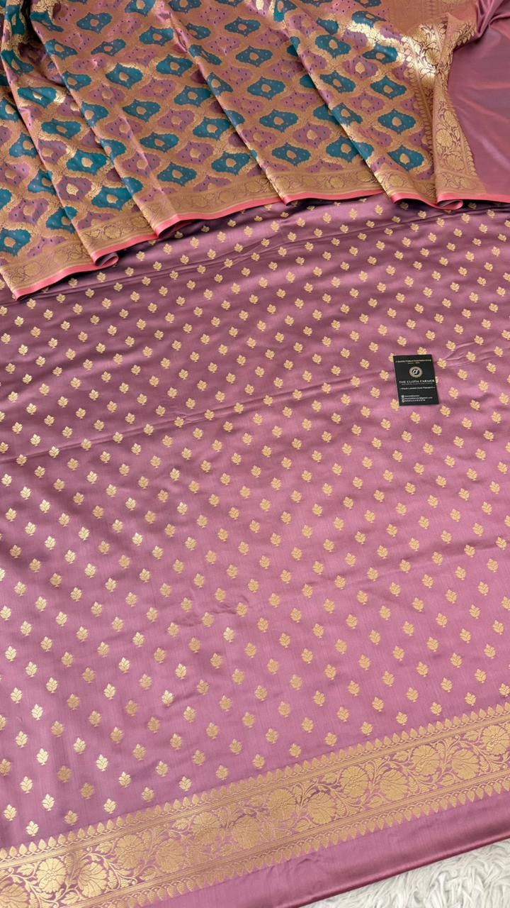 PINK ELEPHANT DARK SKY BLUE RANGCART MASHRU SILK 3 PIECE SUIT