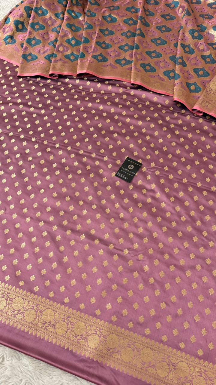 PINK ELEPHANT DARK SKY BLUE RANGCART MASHRU SILK 3 PIECE SUIT