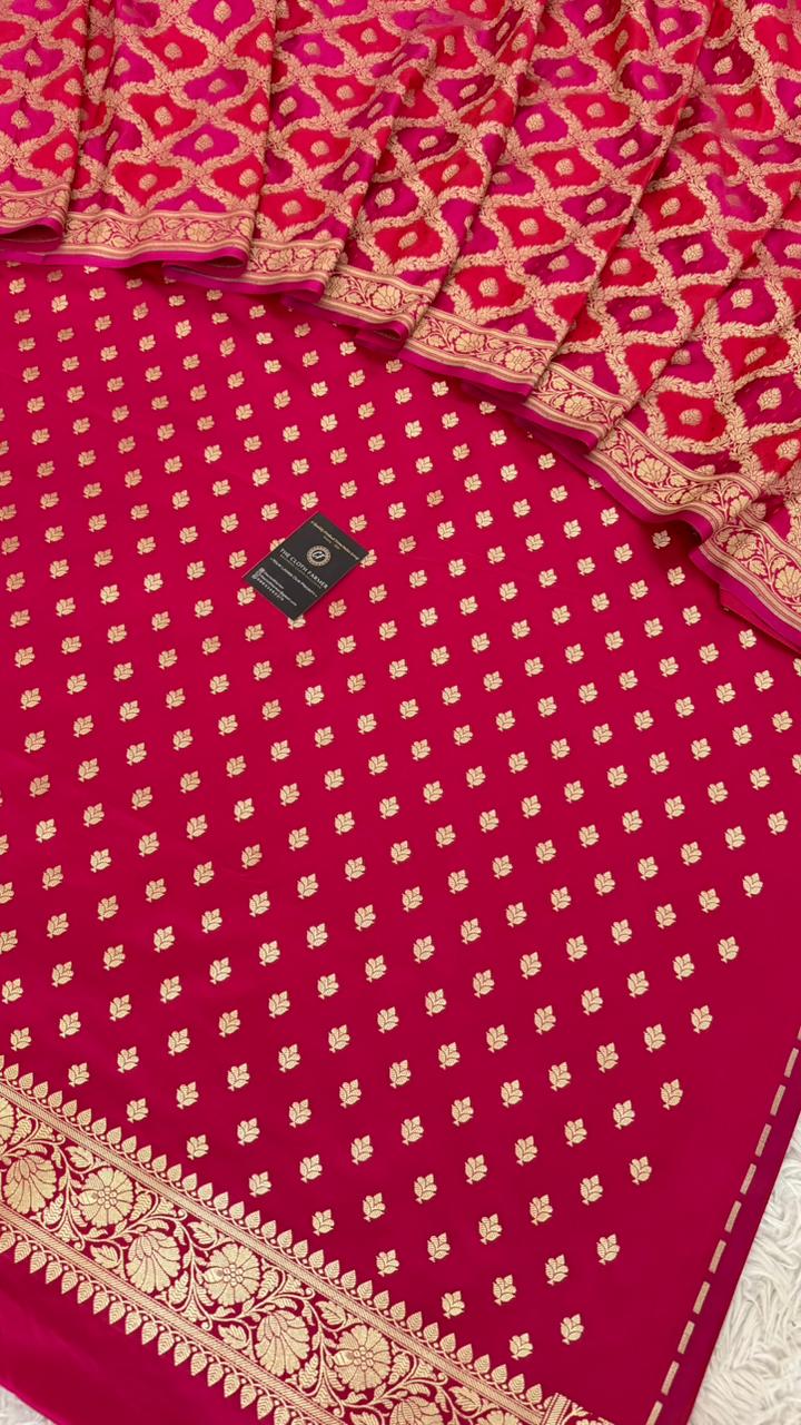 PINK & DARK RANI PINK RANGCART MASHRU SILK 3 PIECE SUIT