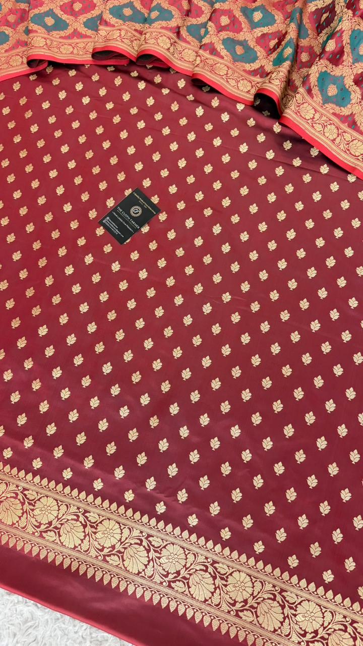 CHINA ROSE SKY BLUE RANGCART MASHRU SILK 3 PIECE SUIT