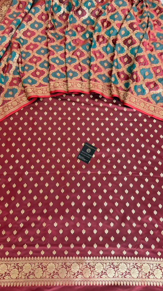 CHINA ROSE SKY BLUE RANGCART MASHRU SILK 3 PIECE SUIT