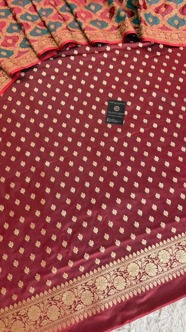 CHINA ROSE SKY BLUE RANGCART MASHRU SILK 3 PIECE SUIT