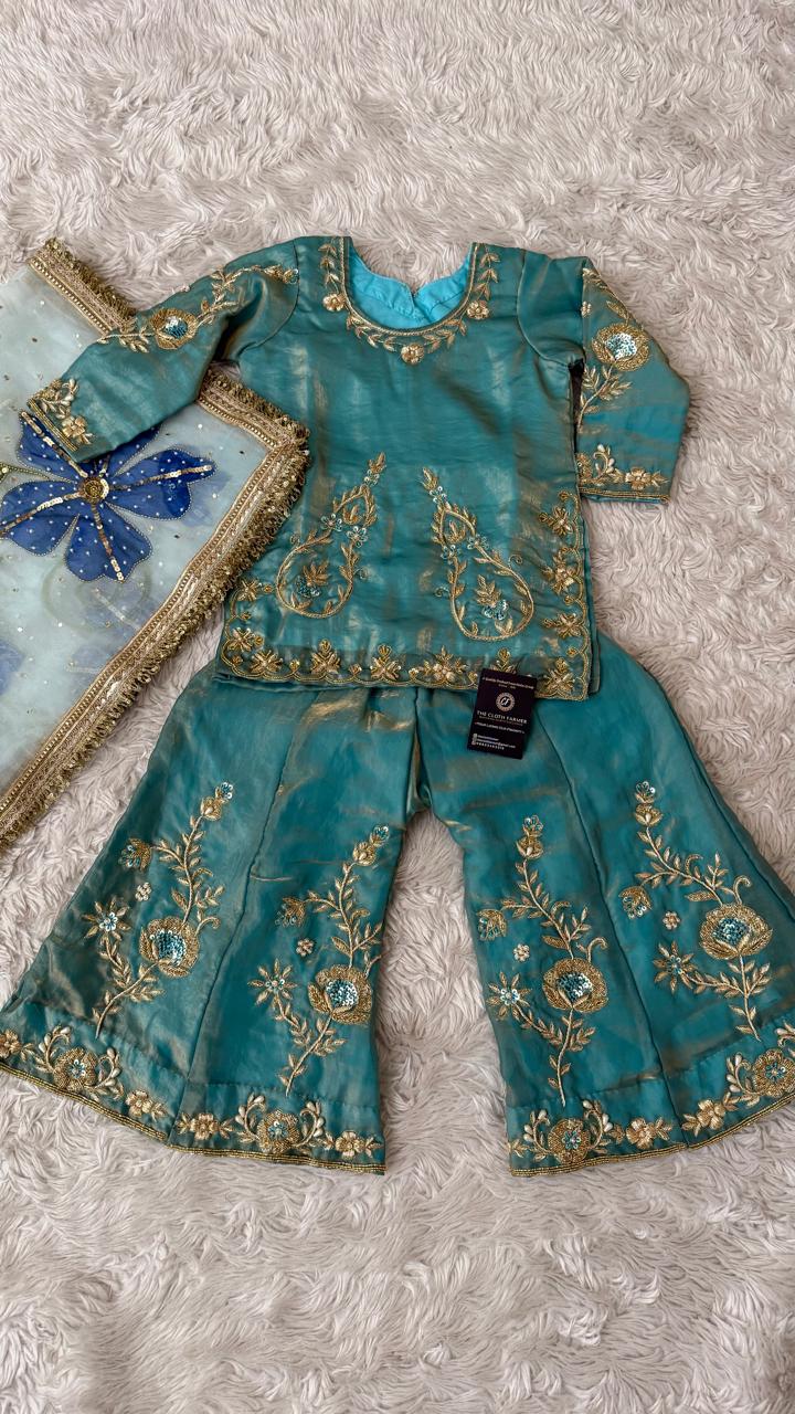 SKY BLUE COLOR FLORAL MARIYA SAJJAD INSPIRED SHARARA